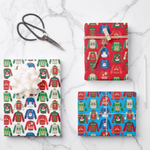 Ugly Sweater Wrapping Paper Flat Sheet Set of 3