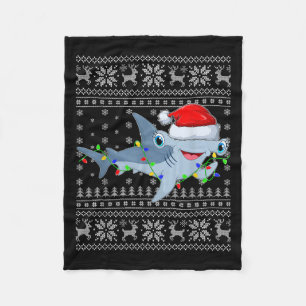 Ugly Sweater Xmas Lights Santa Hammerhead Shark Ch Fleece Blanket
