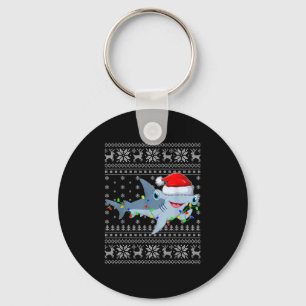 Ugly Sweater Xmas Lights Santa Hammerhead Shark Ch Keychain