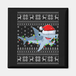 Ugly Sweater Xmas Lights Santa Hammerhead Shark Ch Magnet