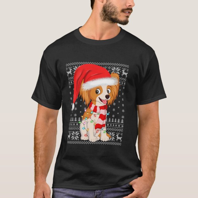 Ugly Sweater Xmas Lights Santa Hat Papillon Dog Ch (Front)