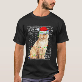 Ugly Sweater Xmas Lights Santa Scottish Fold Cat C