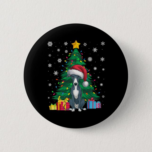 Ugly Sweater Xmas Tree Light Italian Greyhound Dog Button (Front)