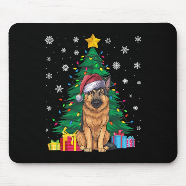 Ugly Sweater Xmas Tree Lights German Shepherd Dog  Mouse Pad (Front)