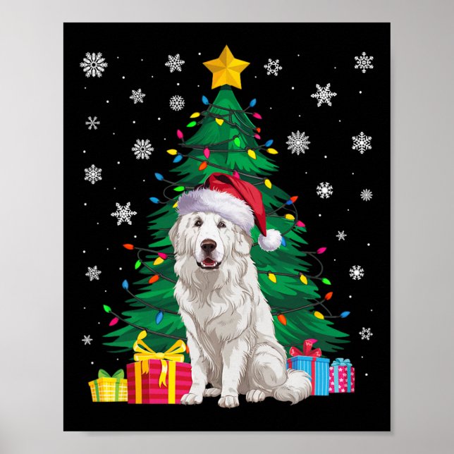 Ugly Sweater Xmas Tree Lights Great Pyrenees Dog S Poster (Front)