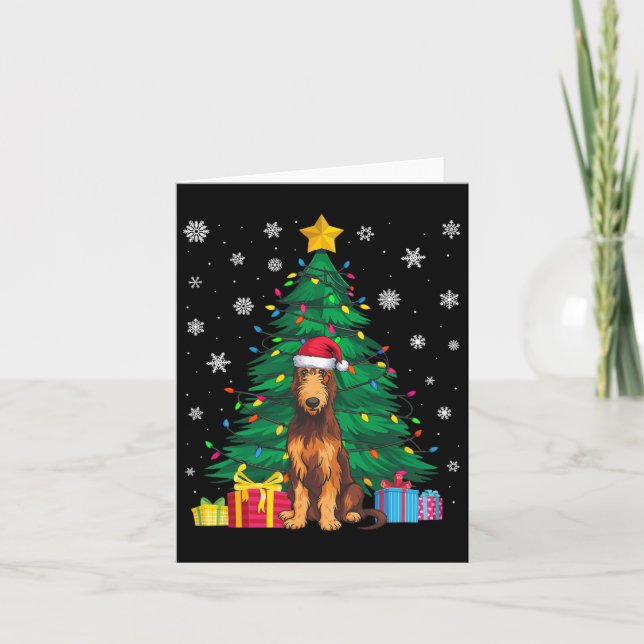 Ugly Sweater Xmas Tree Lights Irish Wolfhound Dog  Card (Front)