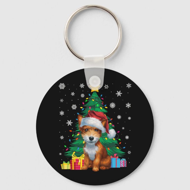 Ugly Sweater Xmas Tree Lights Toy Fox Terrier Dog  Keychain (Front)