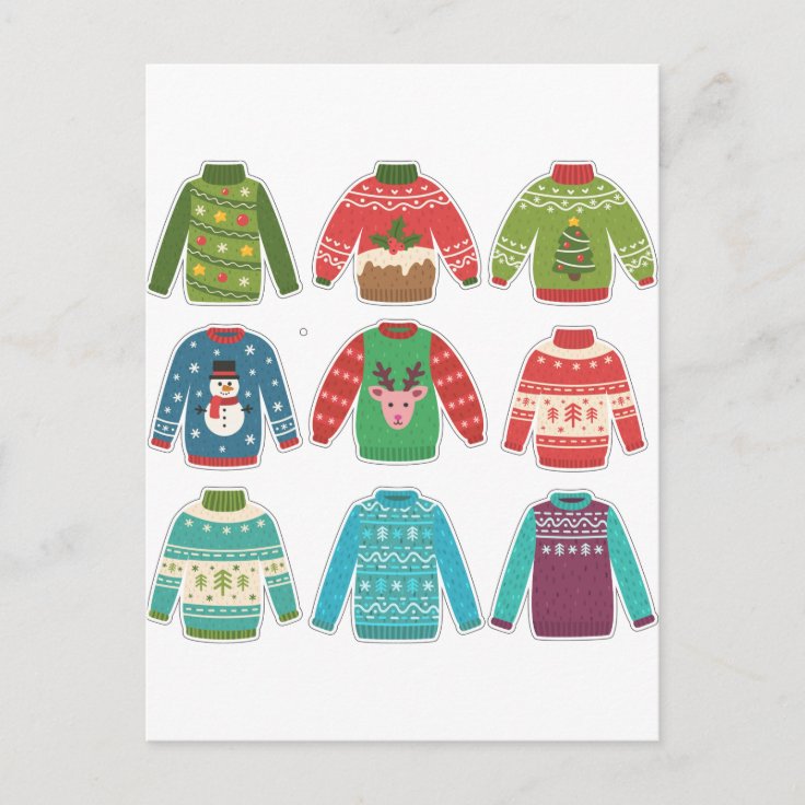 Ugly Sweaters, Christmas, Holiday Postcard | Zazzle