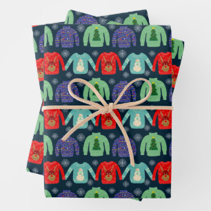 Ugly Sweaters Christmas Illustration Snowflakes Wrapping Paper Sheets