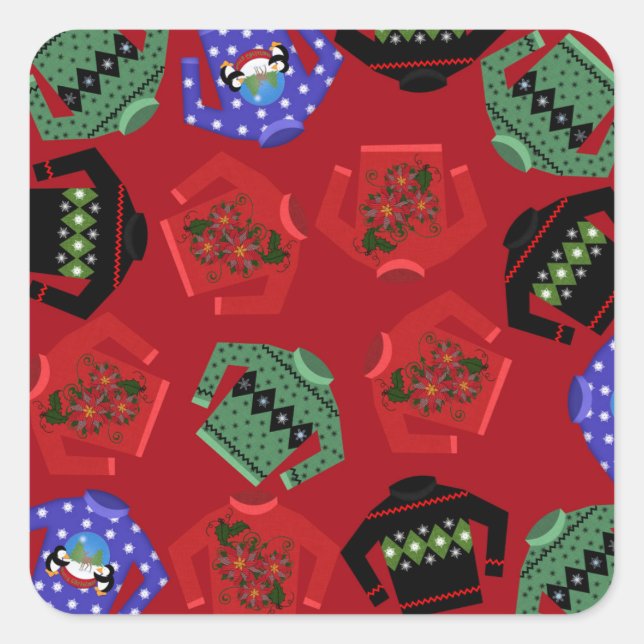 Ugly Sweaters Christmas Square Stickers, Glossy Sticker (Front)