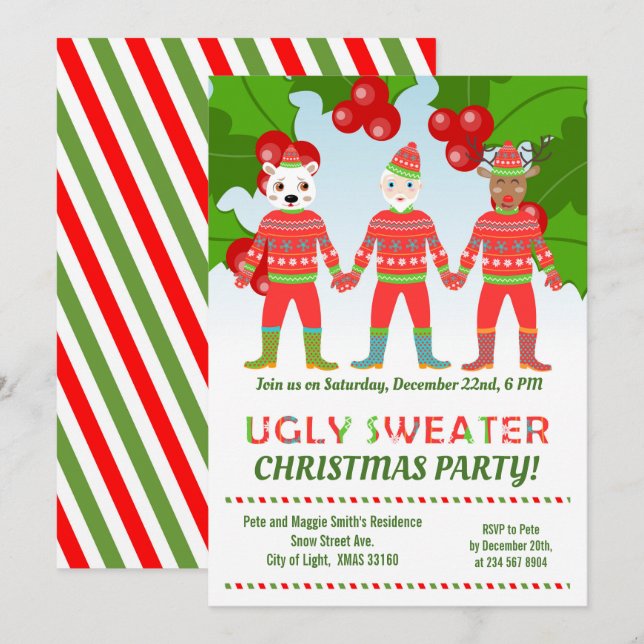  Ugly Sweaters friends Christmas Party  Invitation (Front/Back)