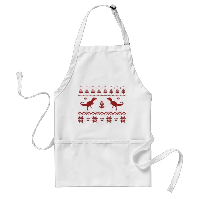 Ugly T-Rex Dinosaur Christmas Sweater Adult Apron (Front)