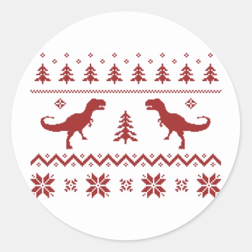 Ugly T_Rex Dinosaur Christmas Sweater Classic Round Sticker