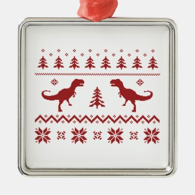 Ugly T-Rex Dinosaur Christmas Sweater Metal Ornament