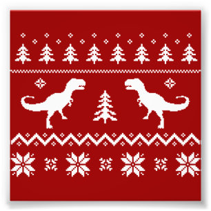 Ugly T-Rex Dinosaur Christmas Sweater Photo Print
