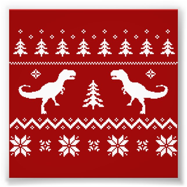 Ugly T-Rex Dinosaur Christmas Sweater Photo Print (Front)