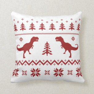 Ugly T-Rex Dinosaur Christmas Sweater Throw Pillow