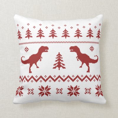 Ugly T-Rex Dinosaur Christmas Sweater Throw Pillow