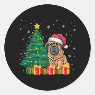 Ugly Tibetan Mastiff Santa Hat Christmas Lights Do Classic Round Sticker