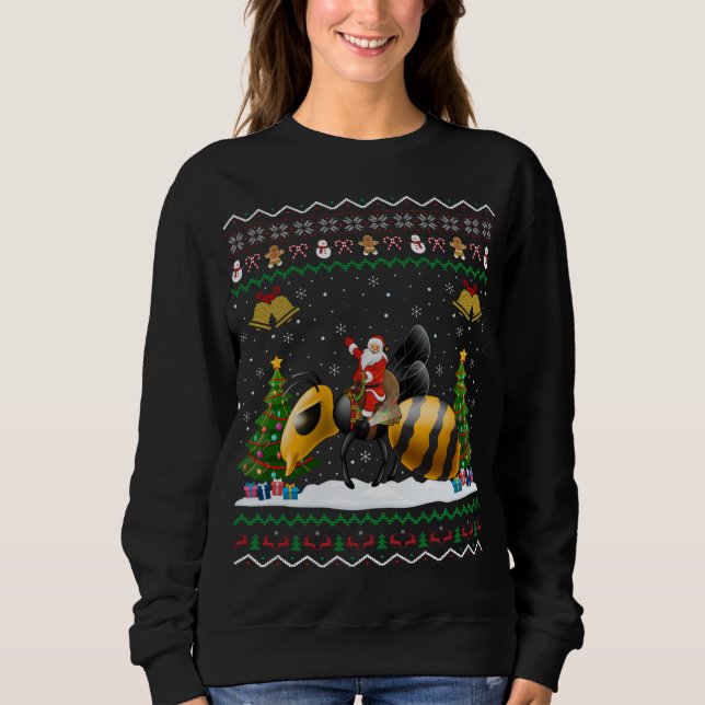 Ugly Wasp Xmas Gift Santa Riding Wasp Christmas Sweatshirt (Front)