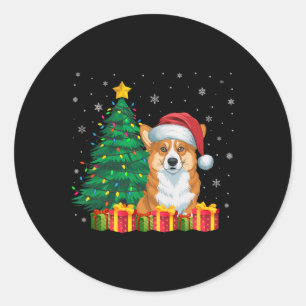Ugly Welsh Corgi Santa Hat Christmas Lights Dog Lo Classic Round Sticker