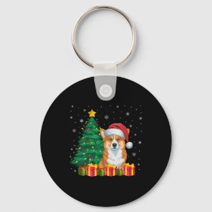 Ugly Welsh Corgi Santa Hat Christmas Lights Dog Lo Keychain