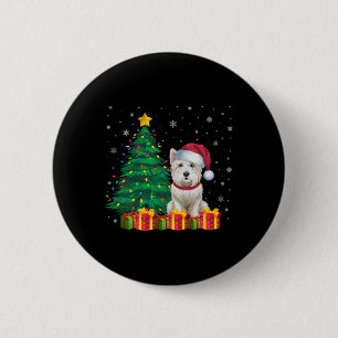 Ugly Westie Santa Hat Christmas Lights Dog Lover X Button