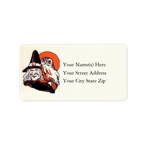 Ugly Witch and Owl Vintage Halloween Address Label