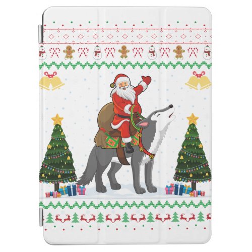 Ugly Wolf Xmas Gift Santa Riding Wolf Christmas  iPad Air Cover