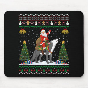 Ugly Wolf Xmas Gift Santa Riding Wolf Christmas Mouse Pad