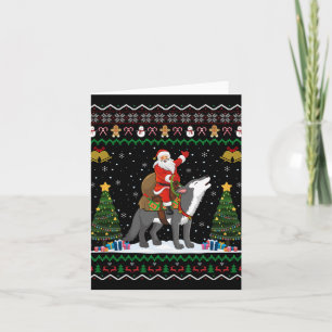 Ugly Wolf Xmas Gift Santa Riding Wolf Christmas T Card