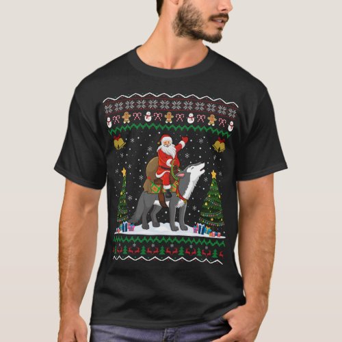 Ugly Wolf Xmas Gift Santa Riding Wolf Christmas  T_Shirt