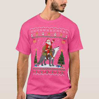 Ugly Wolf Xmas Santa Riding Wolf Christmas T-Shirt