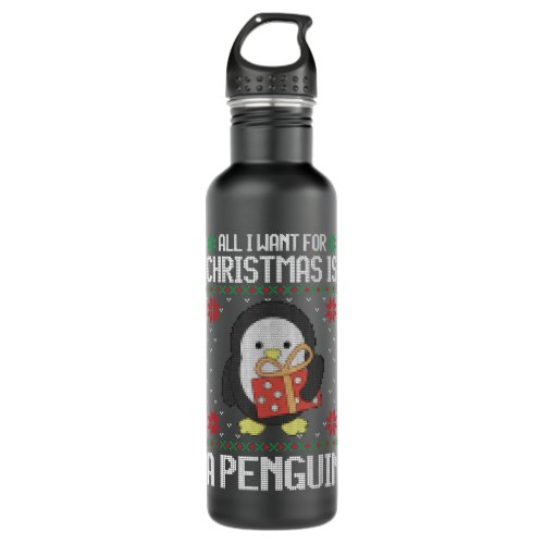 Ugly Xmas All I Want for Christmas Is A Penguin Fu Stainless Steel Water Bottle