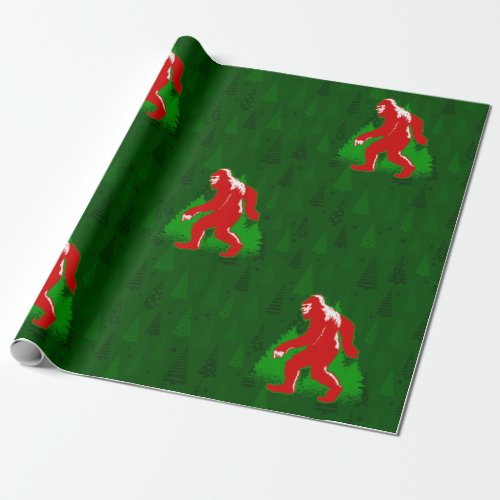 ugly xmas bigfoot yeti christmas trees wrapping paper