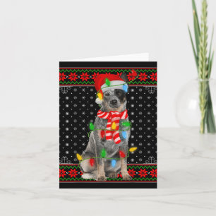 Ugly Xmas Dog Lights Santa Hat Blue Heeler Dog Chr Card