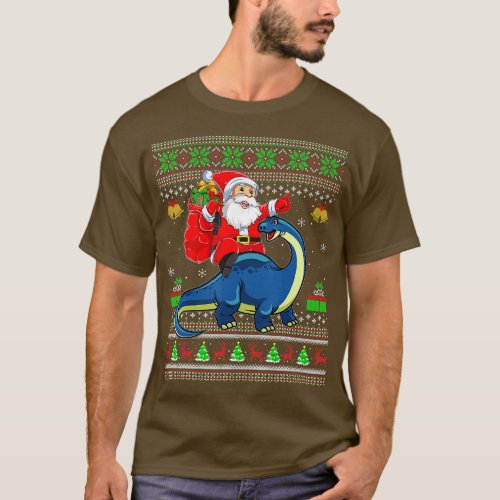 Ugly Xmas Funny Santa Claus Riding Brontosaurus Ch T_Shirt