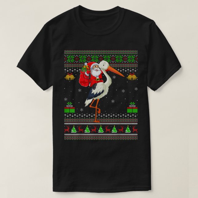 Ugly Xmas Funny Santa Claus Riding Crane Bird Chri T-Shirt (Design Front)