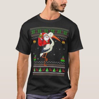 Ugly Xmas Funny Santa Claus Riding Crane Bird Chri T-Shirt
