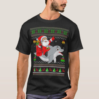 Ugly Xmas Funny Santa Claus Riding Dolphin Christm T-Shirt