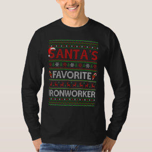 Ugly Xmas Lighting Santa's Favorite Ironworker Chr T-Shirt