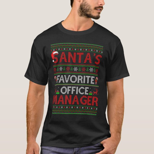 Ugly Xmas Lighting Santa's Favorite Office Manager T-Shirt (Front)