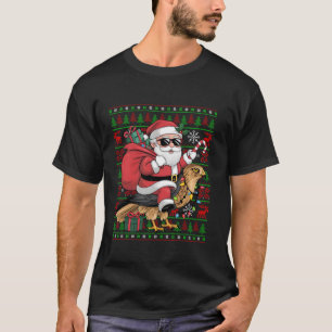 Ugly Xmas Lights Funny Santa Riding Hawk Bird Chri T-Shirt