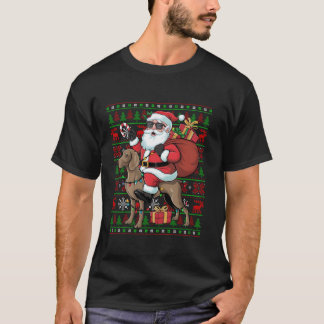 Ugly Xmas Lights Funny Santa Riding Ridgeback Dog T-Shirt