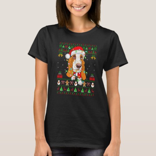 Ugly Xmas Lights Santa Basset Hound Dog Christmas  T_Shirt