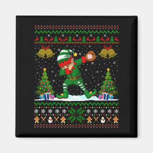 Ugly Xmas Pajamas Dabbing Elf Baseball Player Chri Magnet