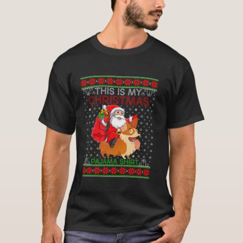 Ugly Xmas Santa Riding Cardigan Welsh Corgi Dog Ch T_Shirt