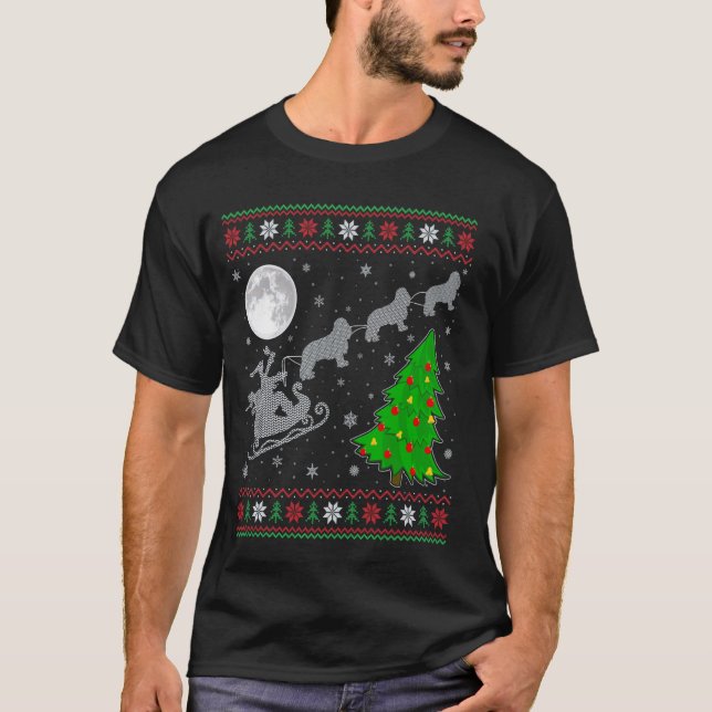 Ugly Xmas Santa Riding Cavalier King Charles Spani T-Shirt (Front)