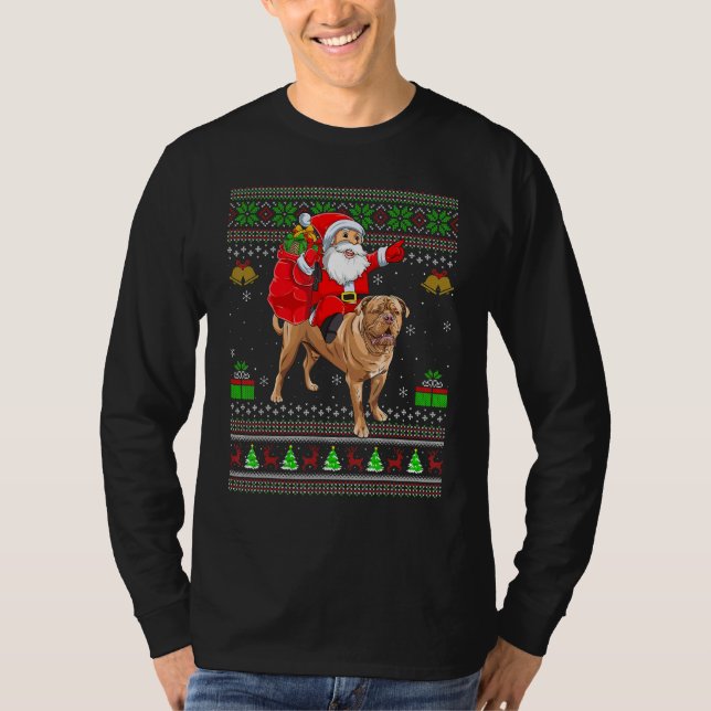 Ugly Xmas Santa Riding English Mastiff Dog Christm T-Shirt (Front)