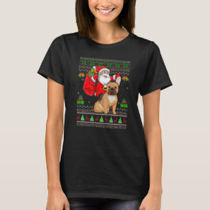 Ugly Xmas Santa Riding French Bulldog Christmas T-Shirt